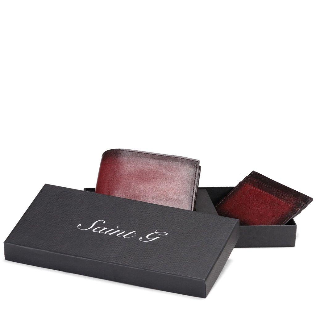Red Italian Leather Men's Wallet Set - SaintG India