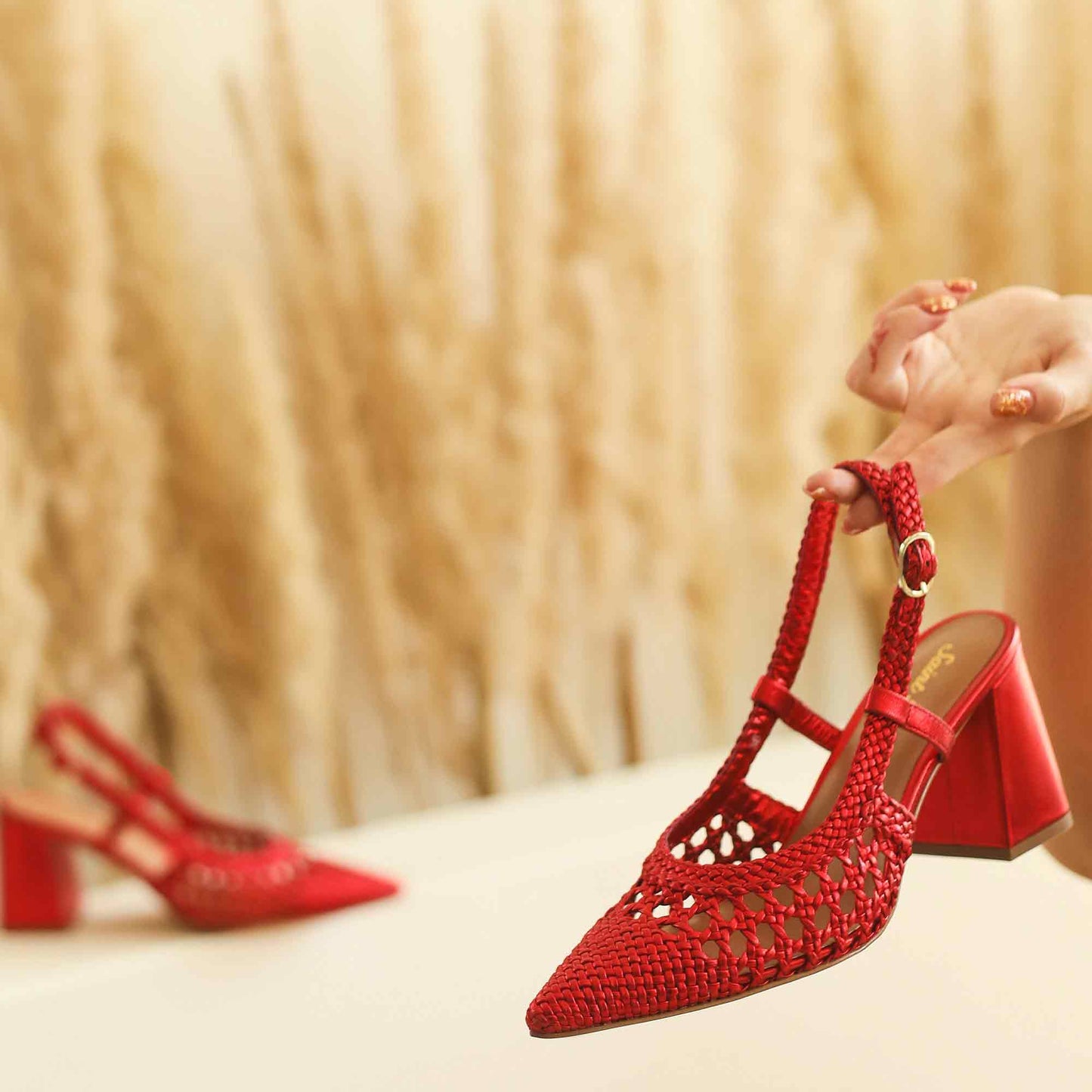 Luxurious Red Block Heels - Saint Fabienne Handcrafted