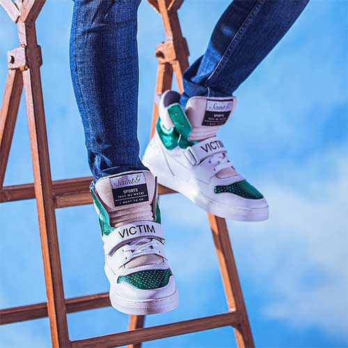 Whitesta Rowan White & Green Leather Sneakers