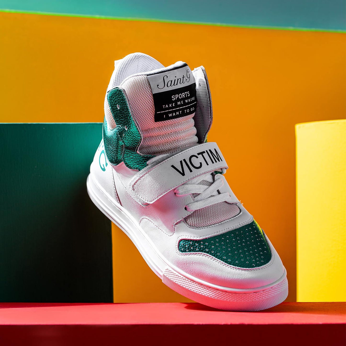 White & Green Leather Sneakers for mens