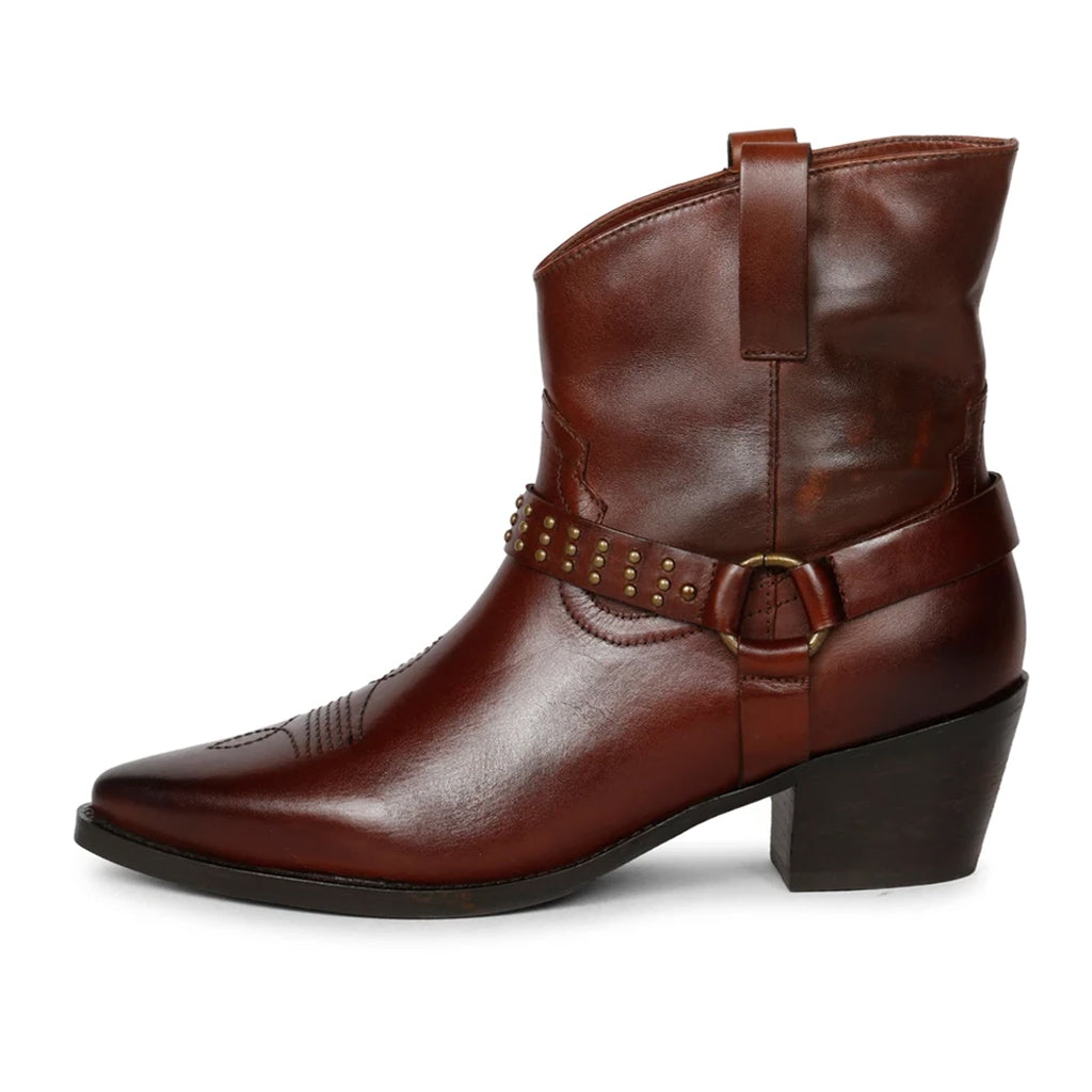 Saint Enrica Metal Studded Teak Leather Ankle Boots - SaintG India