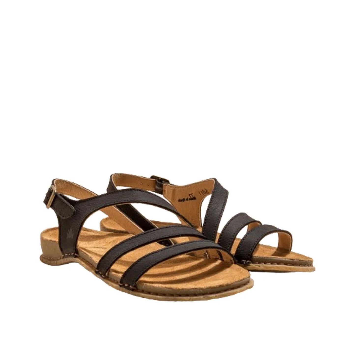 El Naturalista Black Embellished Leather Block Sandals with Buckle