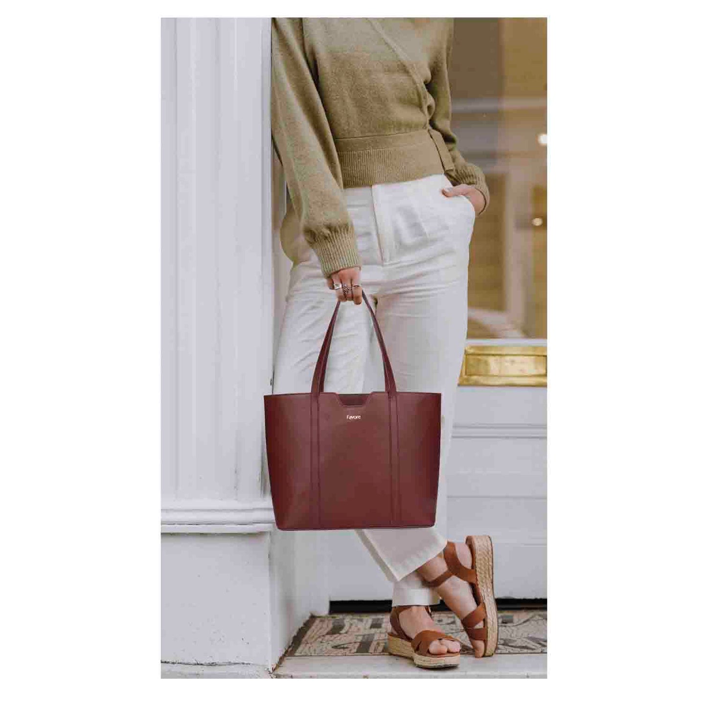 Favore Maroon Leather Structured Shoulder Bag