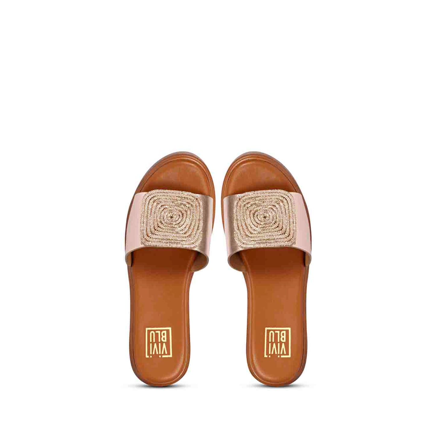 ViviBlu Cuoio Platform Sandals With Champange Leather