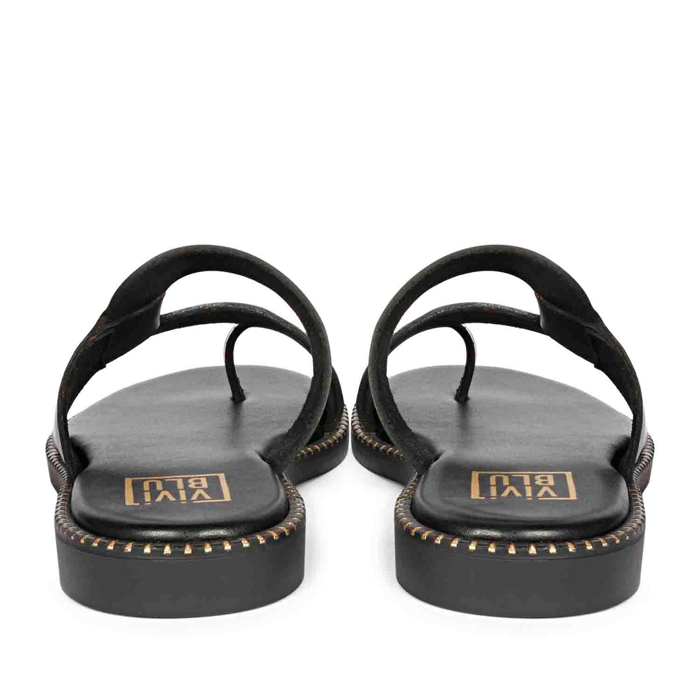 ViviBlu Black Leather Flat Sandals