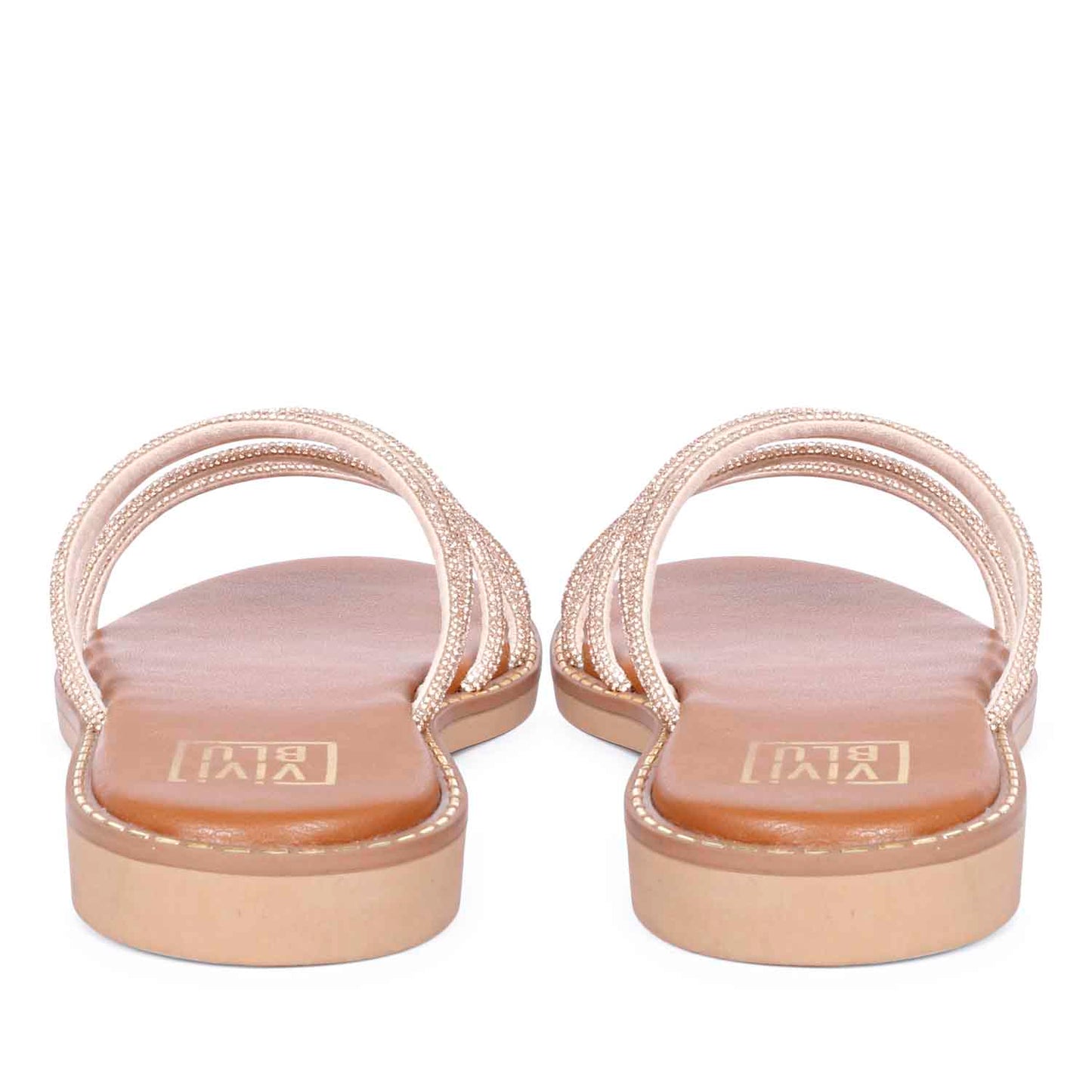 ViviBlu Tan Leather Flat Sandals Embellished With Gold Straps