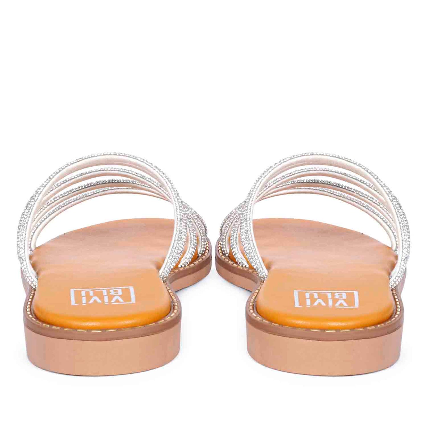 ViviBlu Musturd Leather Flat Sandals Embellished With White Straps