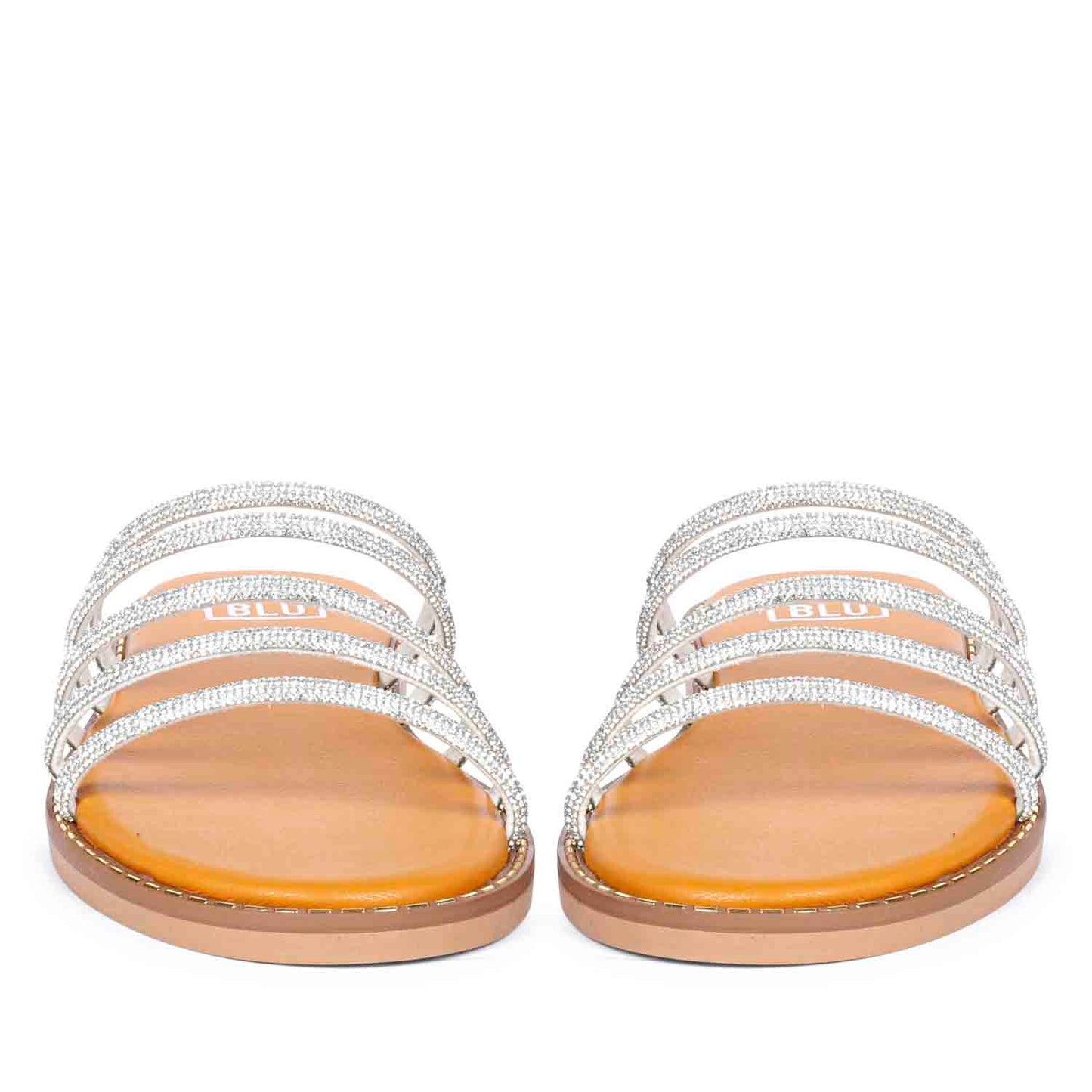 ViviBlu Musturd Leather Flat Sandals Embellished With White Straps