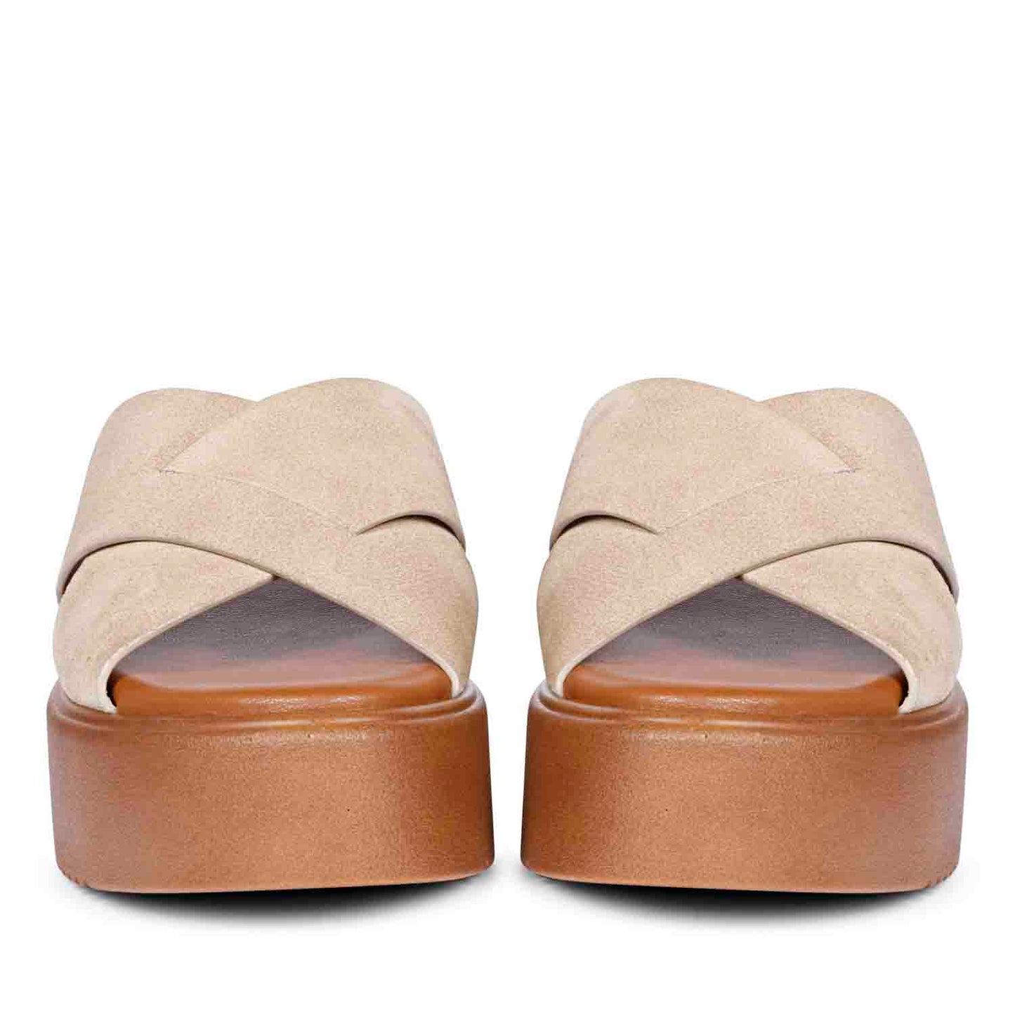 ViviBlu Beige Leather Platform Sandals