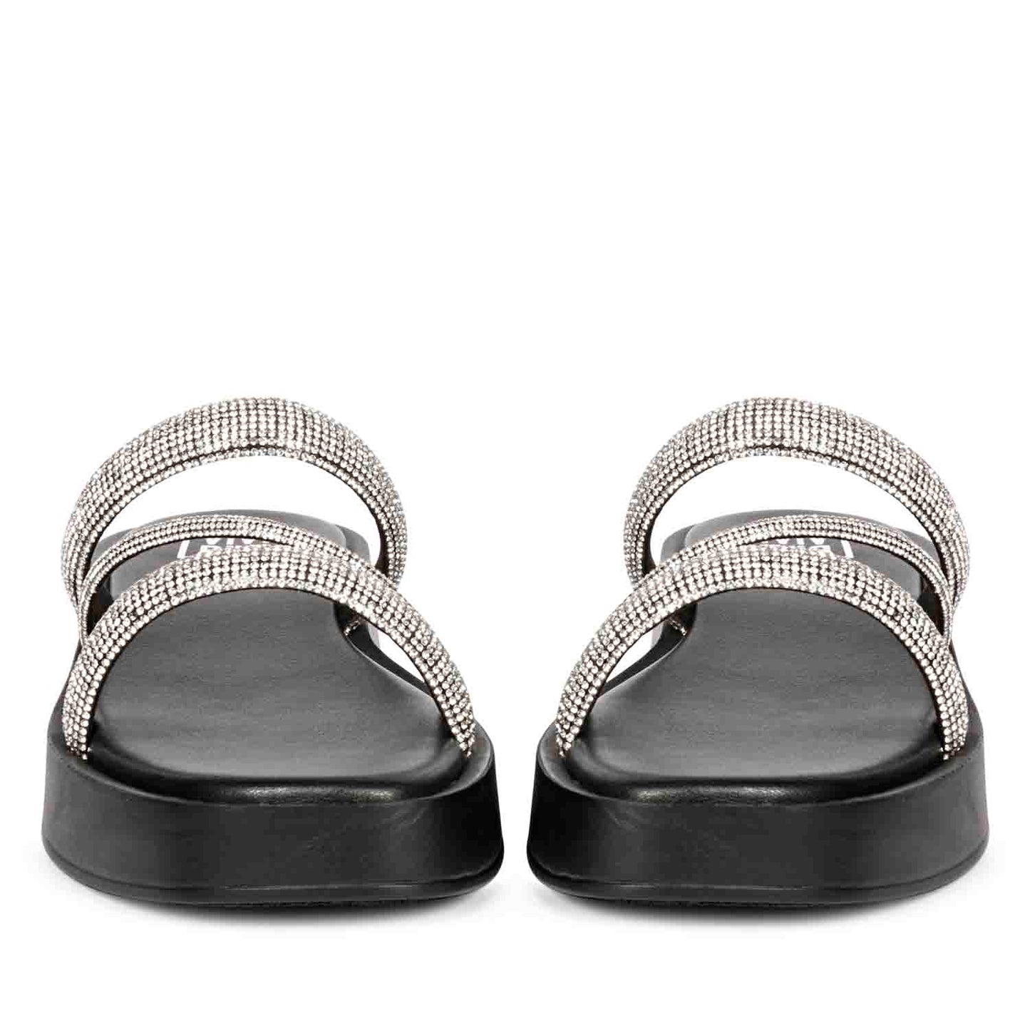 ViviBlu Black Leather Platform Sandals Embellished With Silver Straps