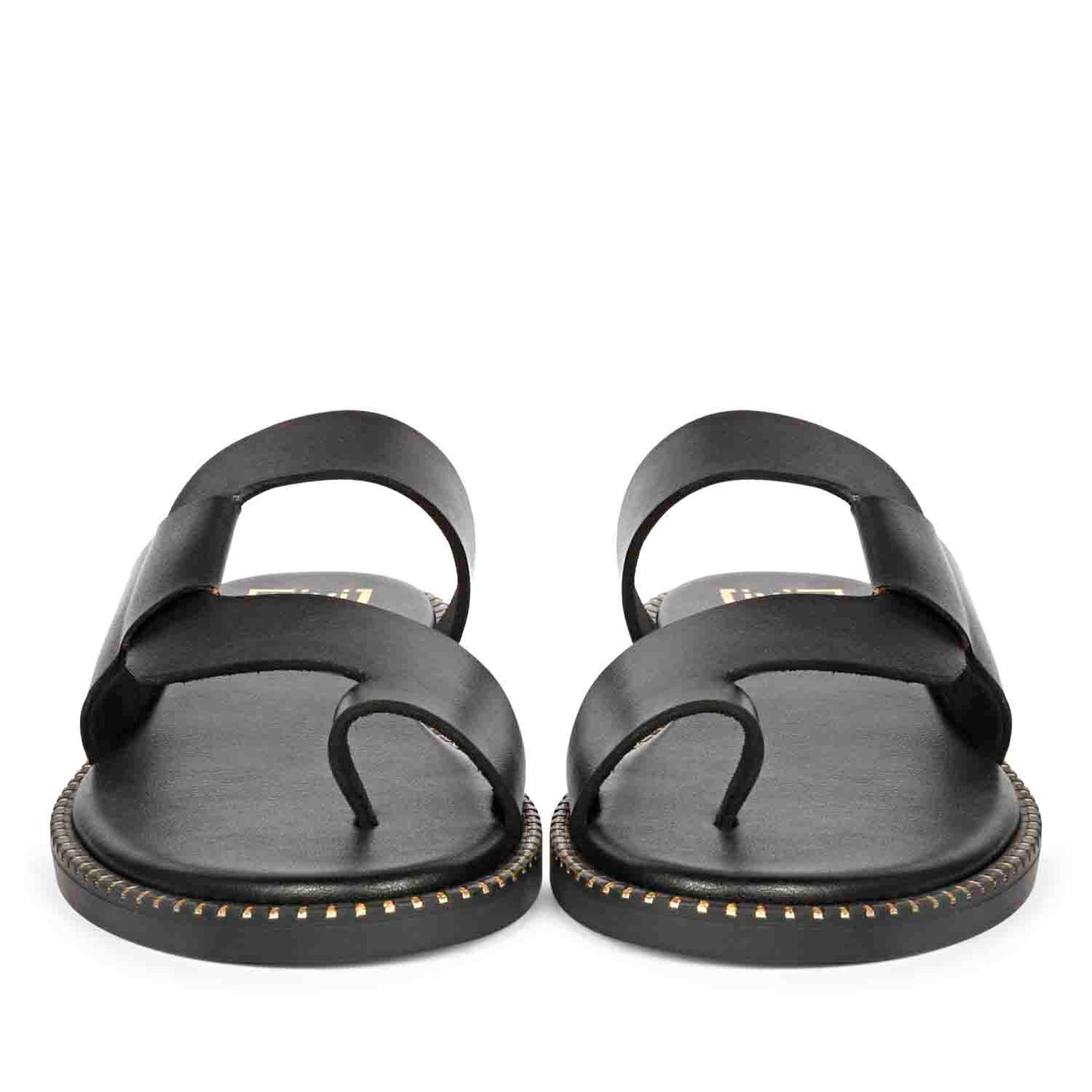 ViviBlu Black Leather Flat Sandals