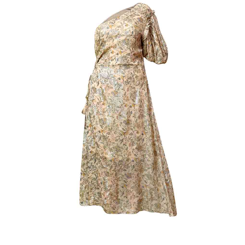 Saint Womens Beige Floral Printed One-Shoulder Maxi Dress