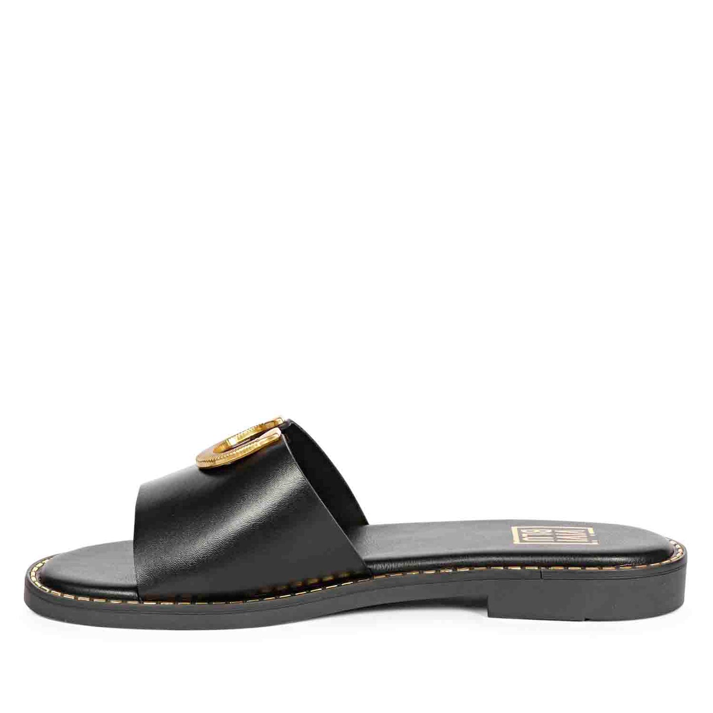 ViviBlu Black Leather Flat Sandals