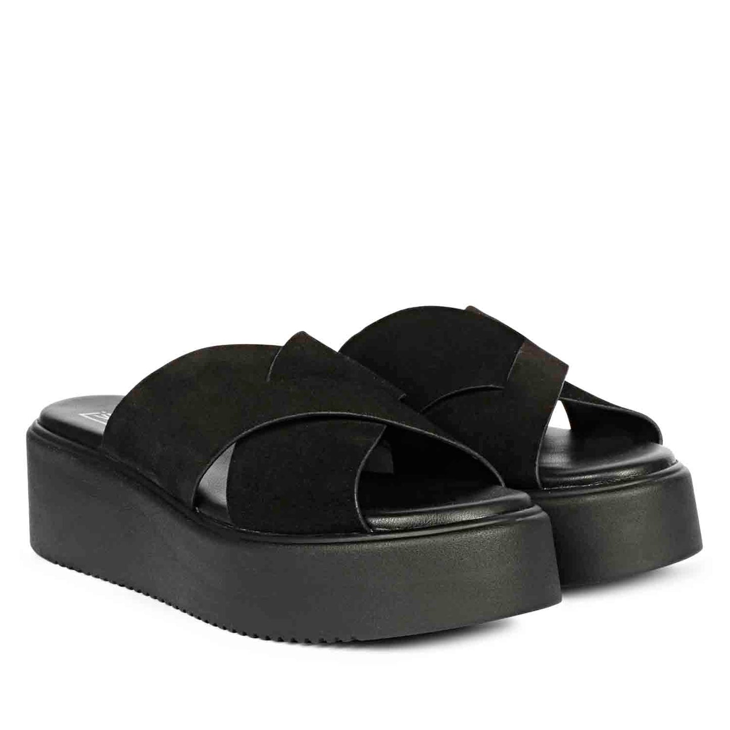 ViviBlu Black Leather Platform Sandals