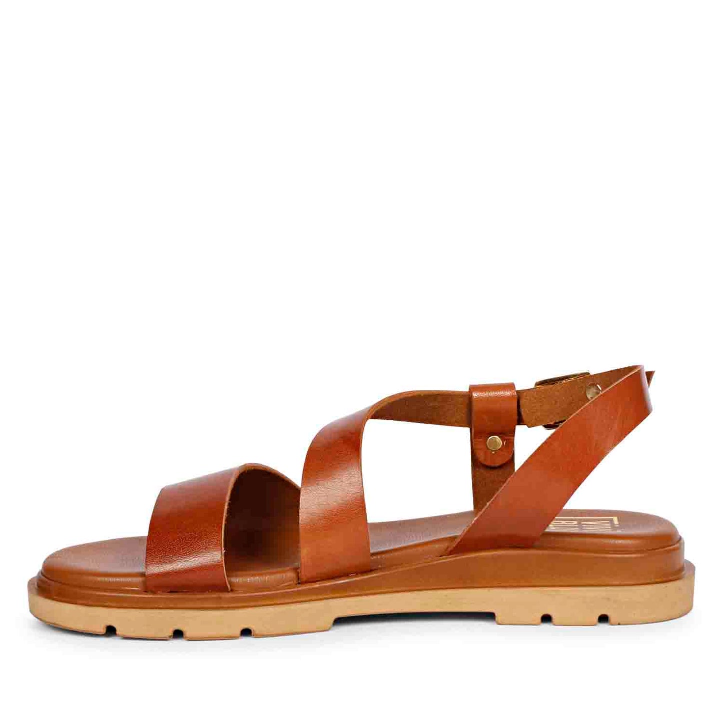 ViviBlu Tan Leather Flat Sandals