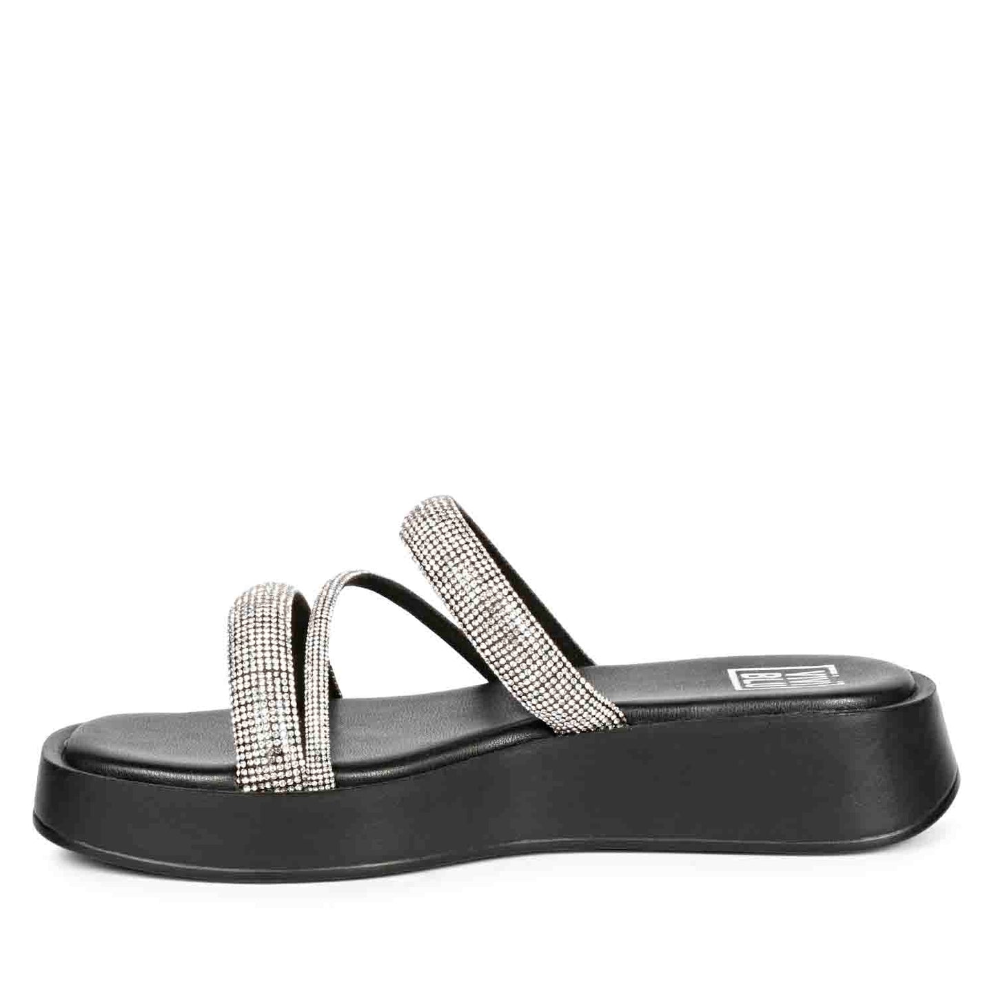ViviBlu Black Leather Platform Sandals Embellished With Silver Straps