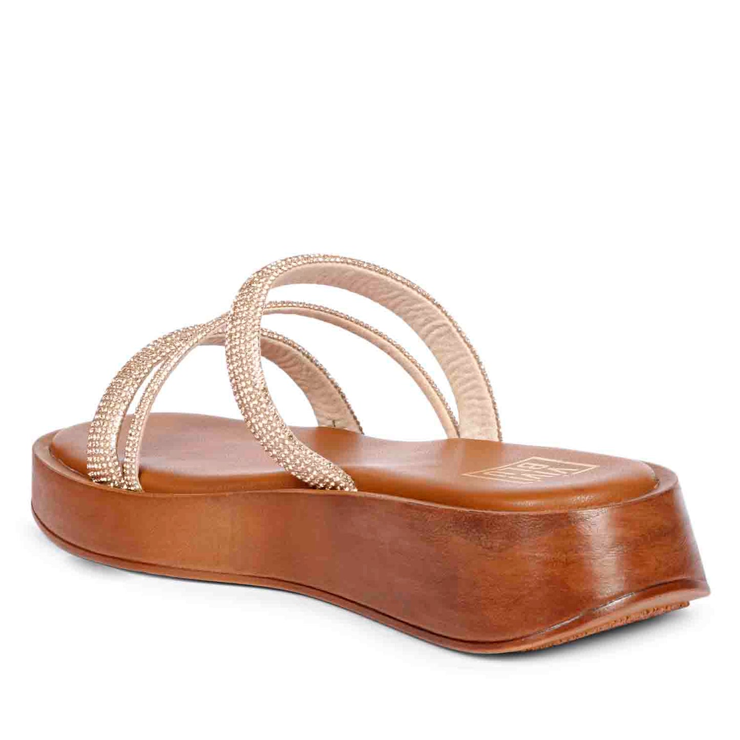 ViviBlu Cuoio Leather Platform Sandals Embellished With Champagne Straps