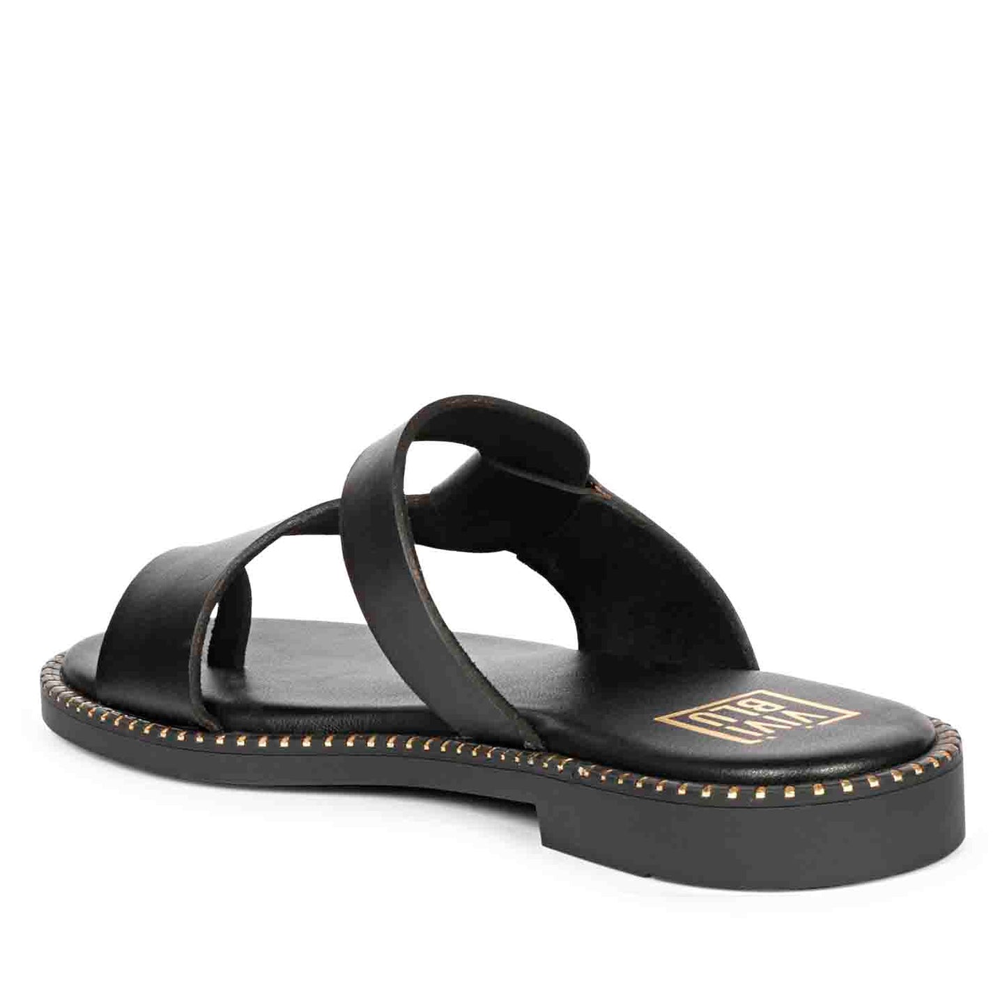ViviBlu Black Leather Flat Sandals