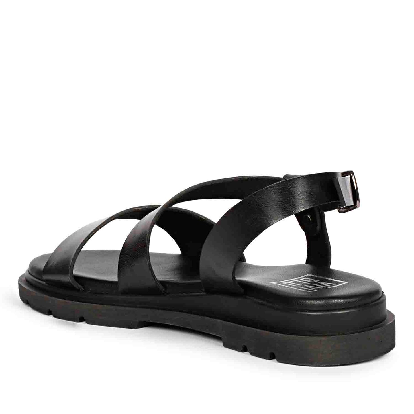 ViviBlu Black Leather Flat Sandals