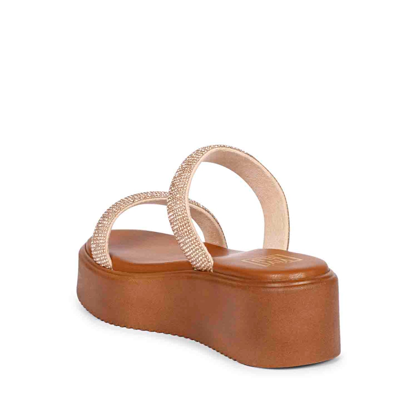 ViviBlu Tan Leather Platform Sandals Embellished With Champange Straps