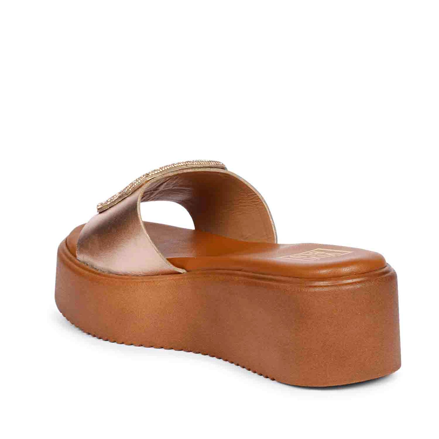 ViviBlu Cuoio Platform Sandals With Champange Leather