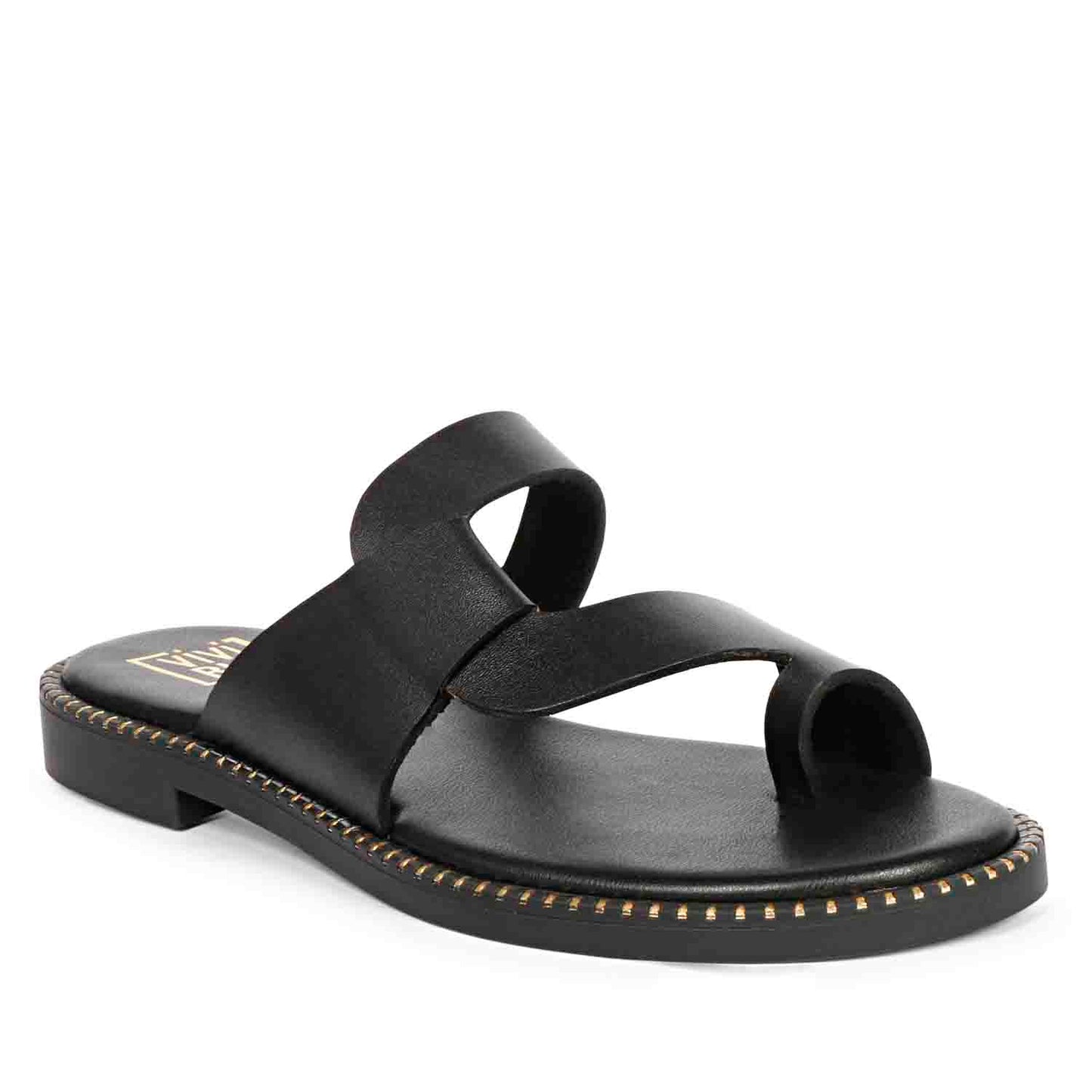 ViviBlu Black Leather Flat Sandals