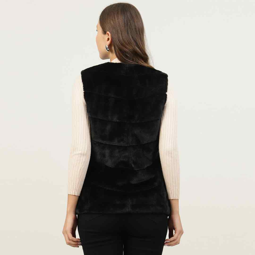 Saint Fernanda Black Fur Leather Women Jackets