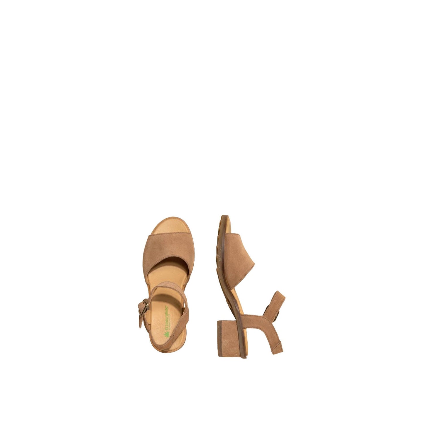 El Naturalista Honey Embellished Leather Block Sandals with Buckle