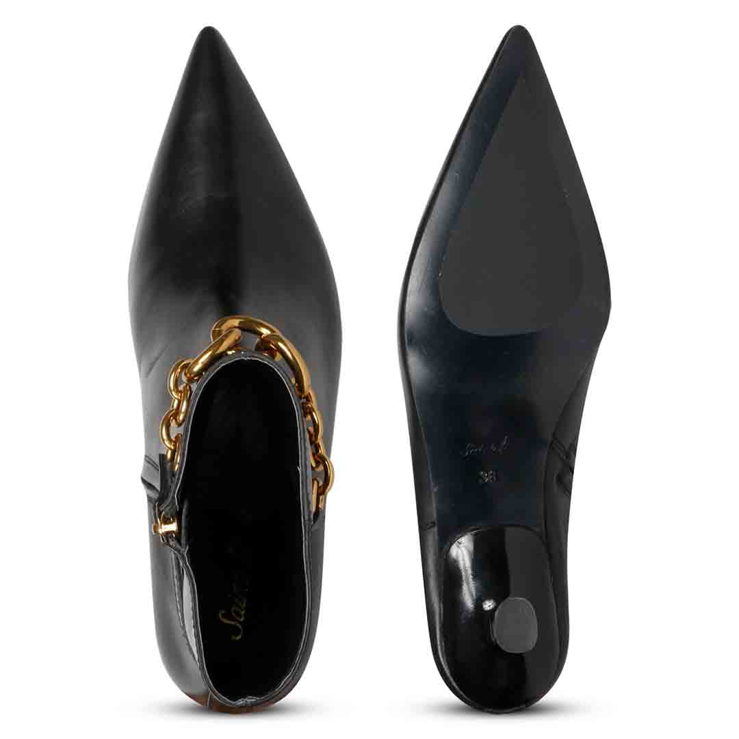 Saint Freya Chain Embellished Black Leather Long Boots