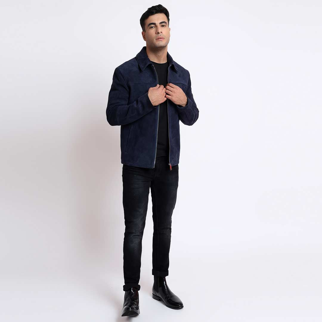 Saint Aris Navy Leather Men's Bomber Jackets