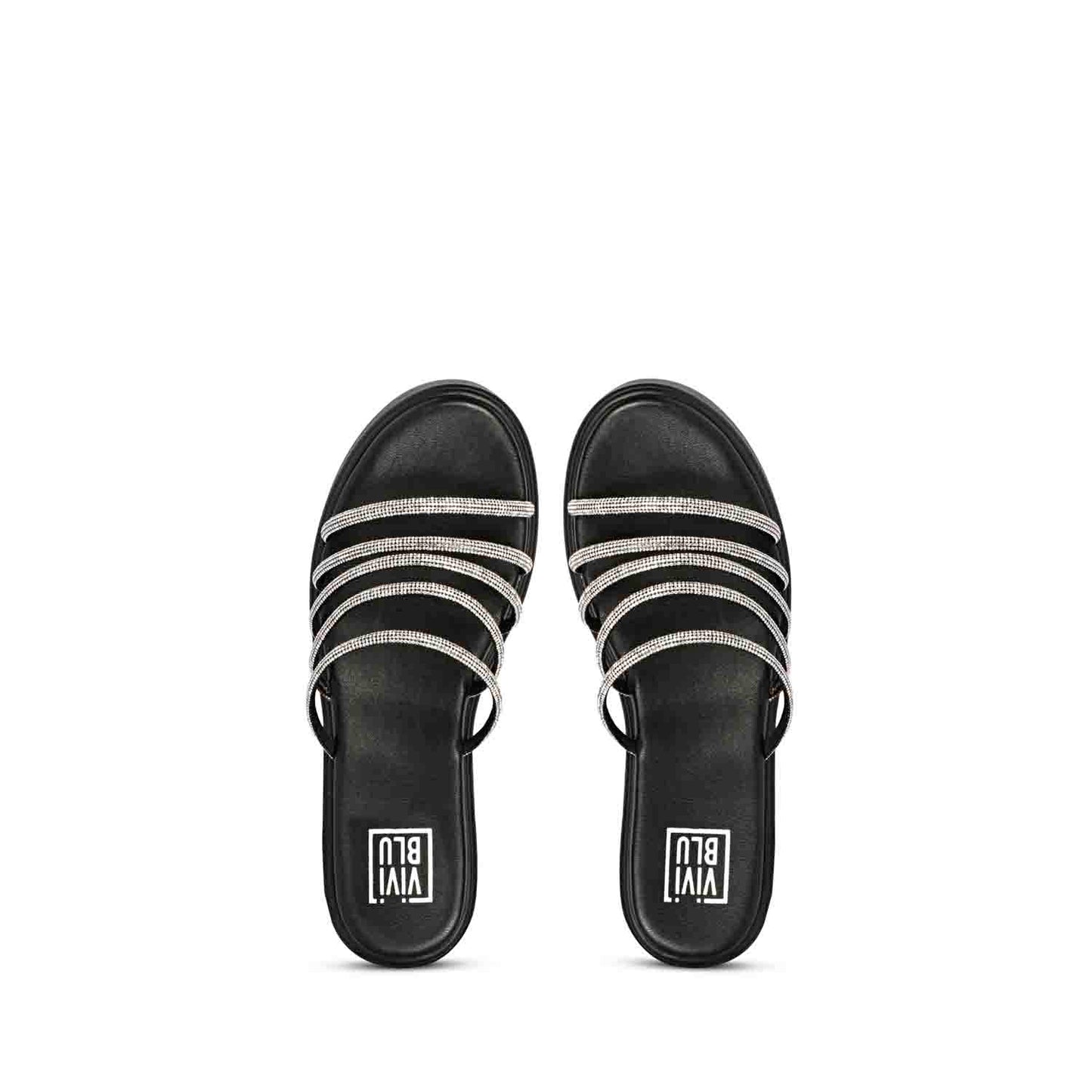 ViviBlu Black Leather Platform Sandals Embellished With White Straps