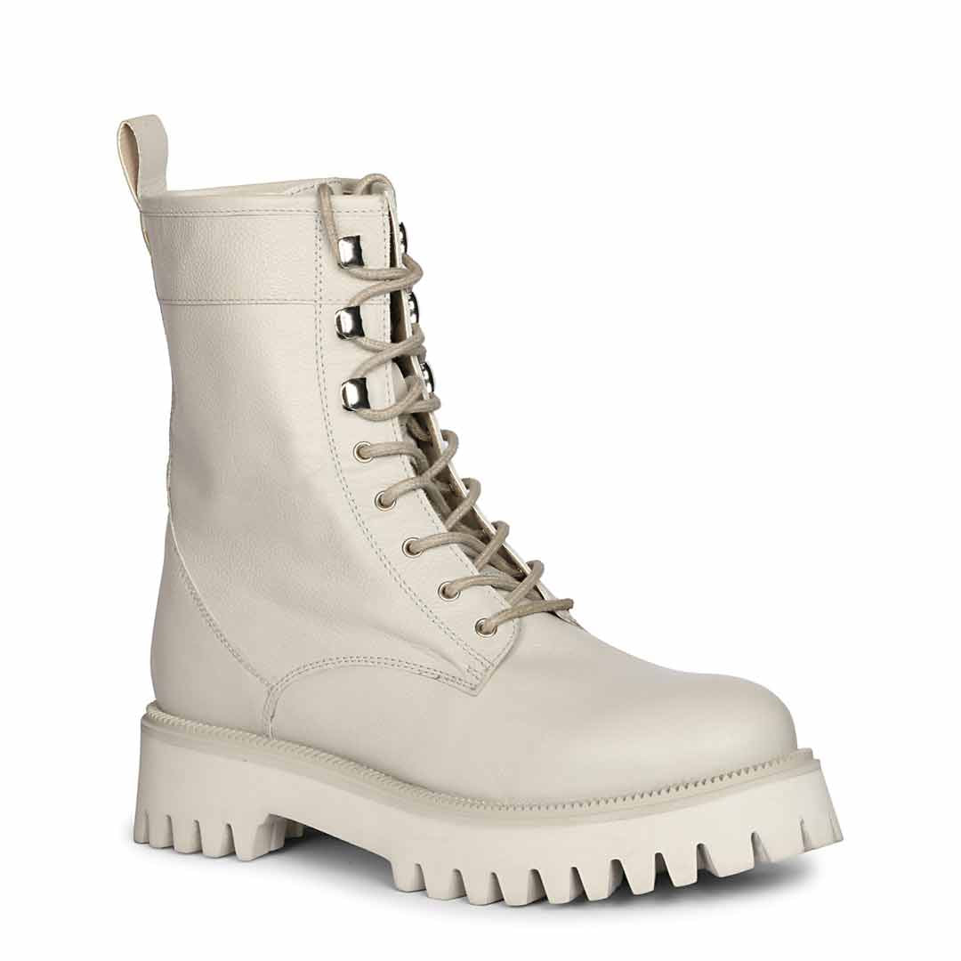 Saint Anastasia Ivory Leather Lace Up High Ankle Boots