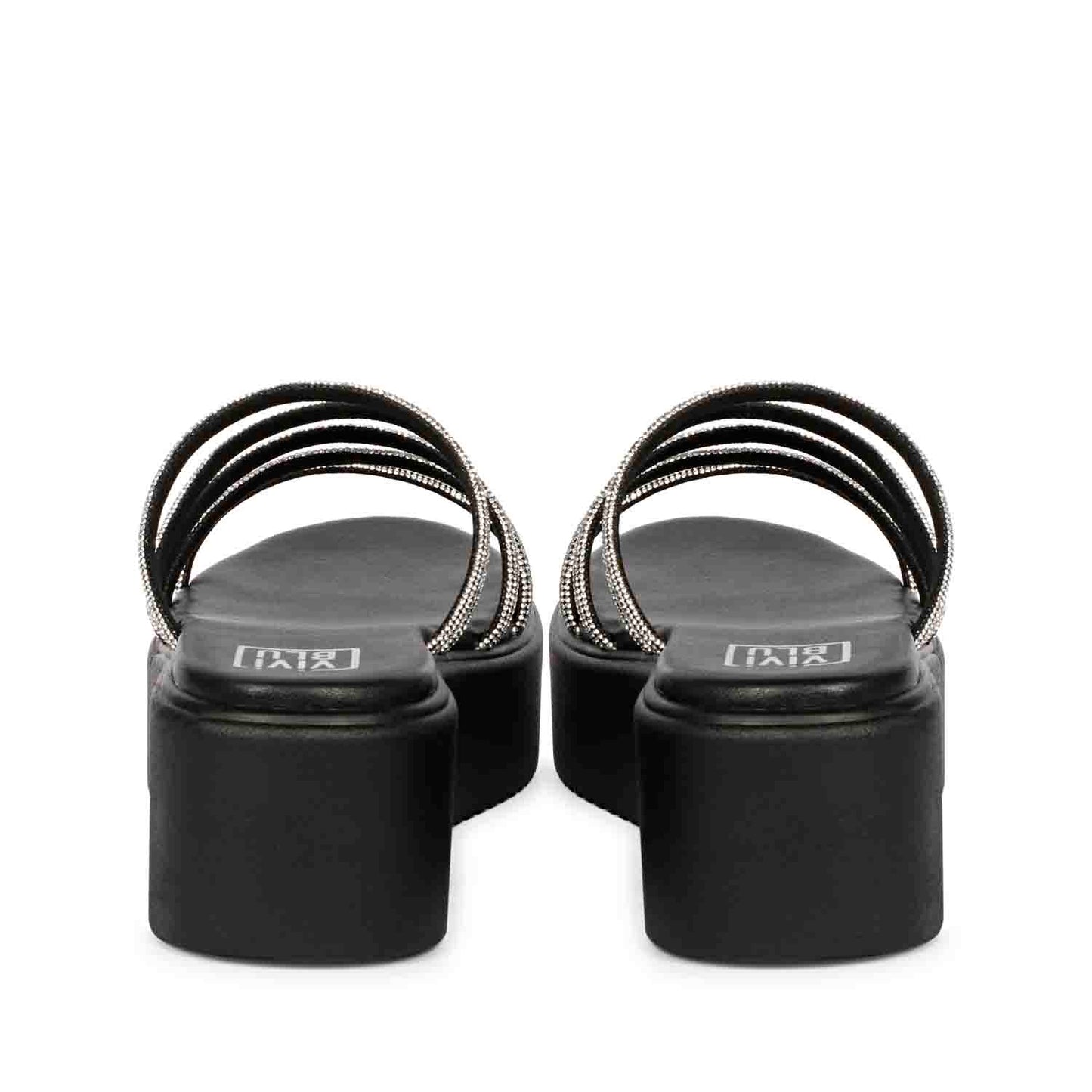 ViviBlu Black Leather Platform Sandals Embellished With White Straps