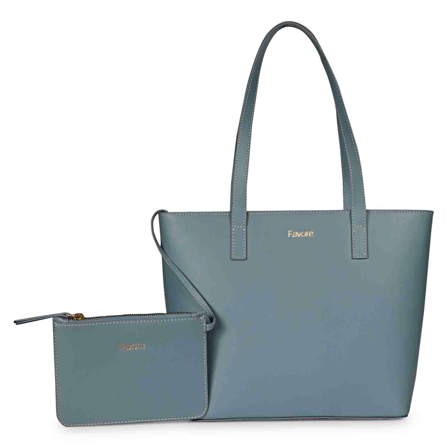 Favore Textured Navy Leather Structured Shoulder Bag With a Small Pouch