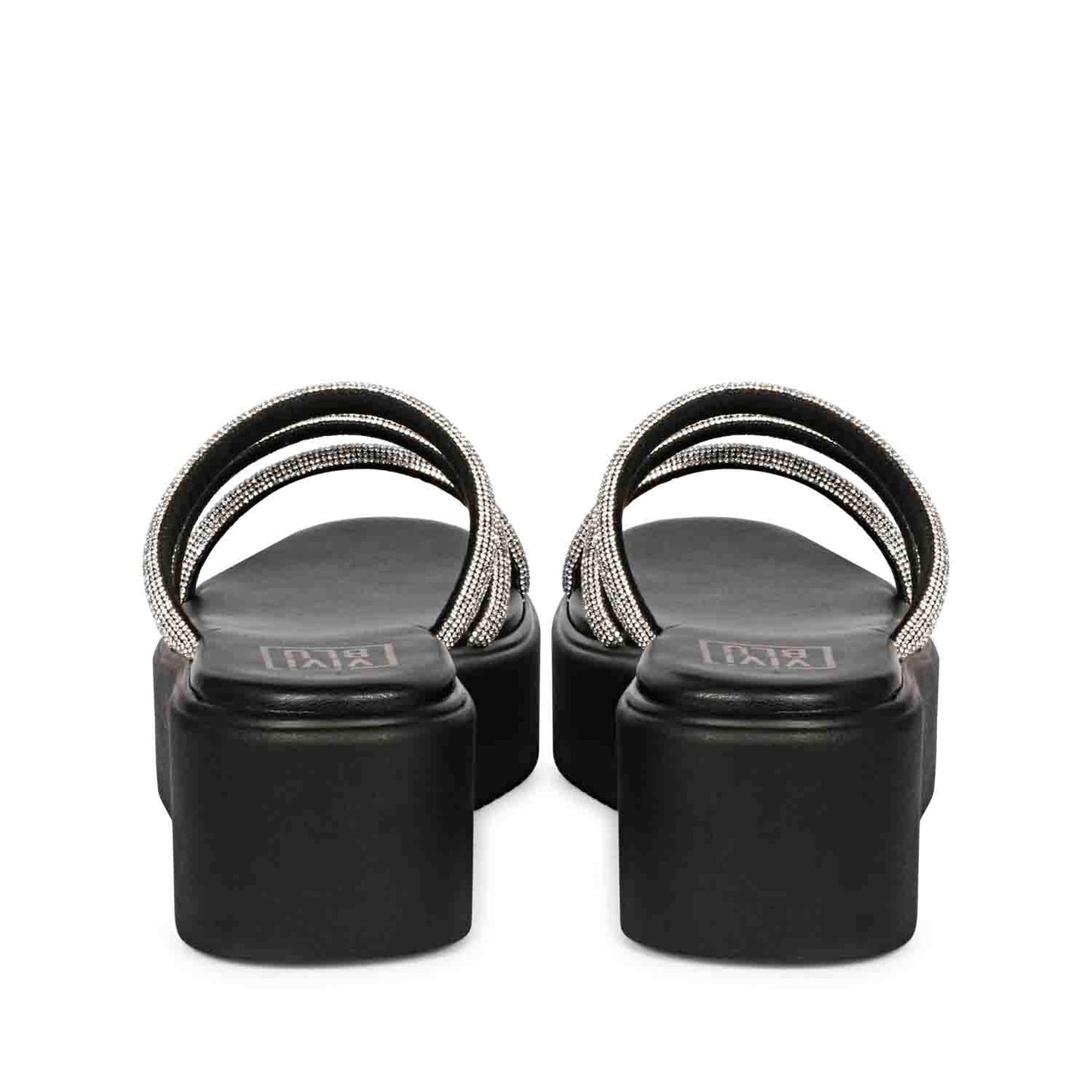 ViviBlu Black Leather Platform Sandals Embellished With White Straps