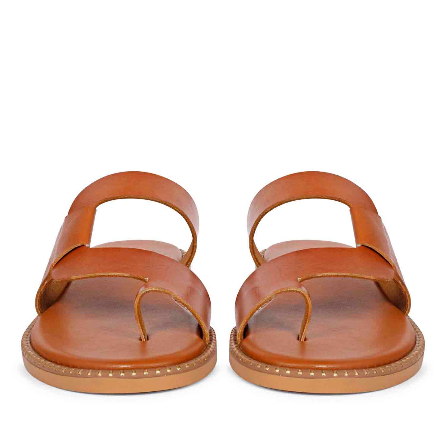 ViviBlu Tan Leather Flat Sandals