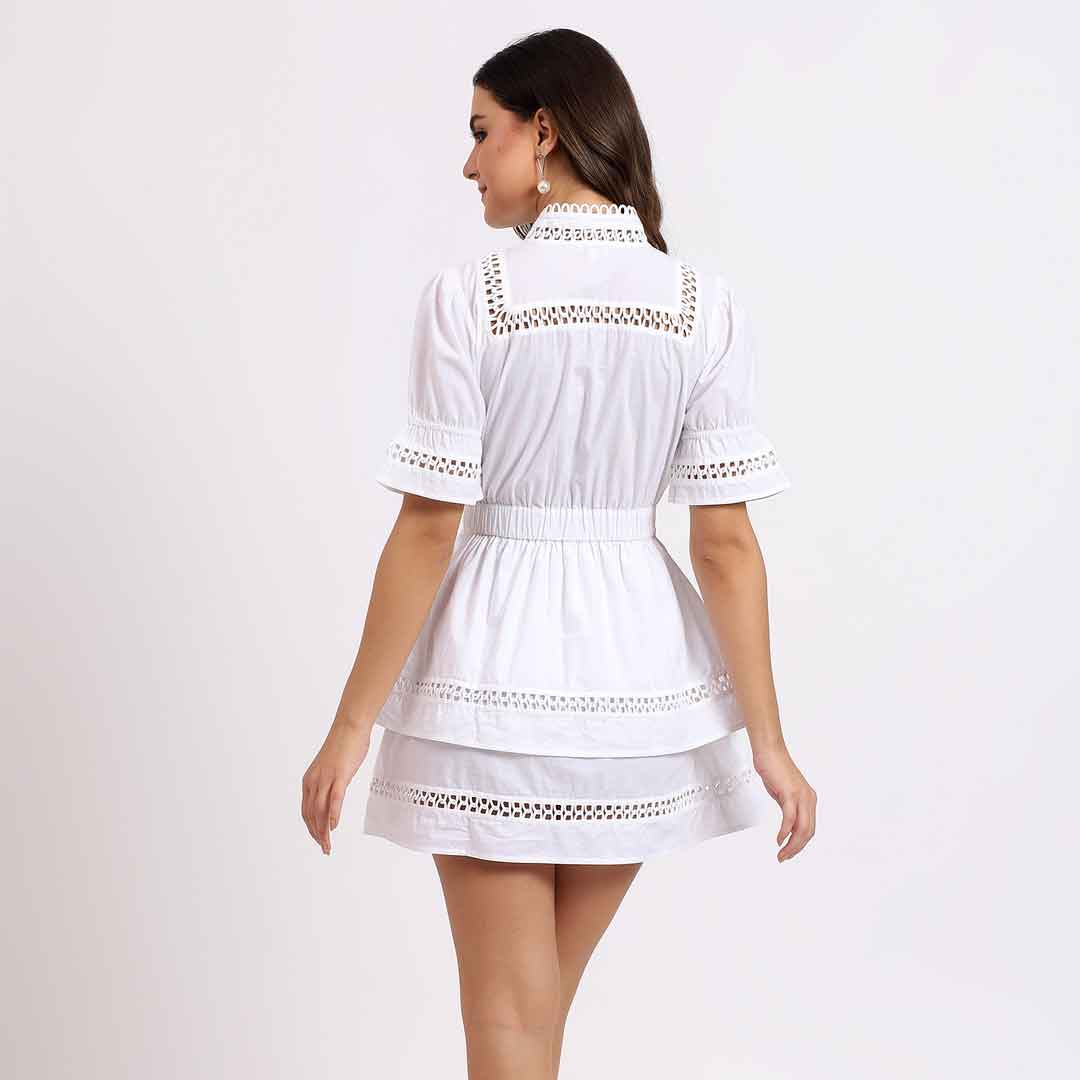 Saint Womens White Solid Cotton Short Dress