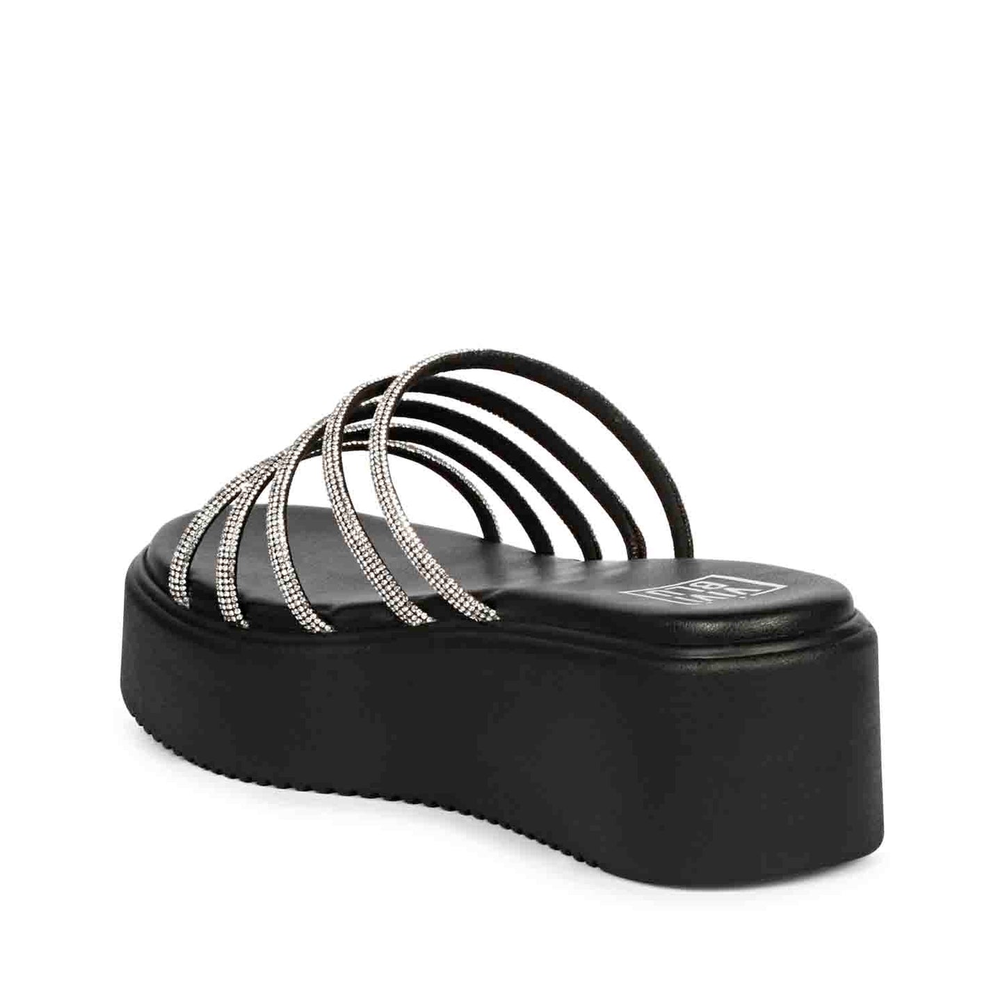 ViviBlu Black Leather Platform Sandals Embellished With White Straps