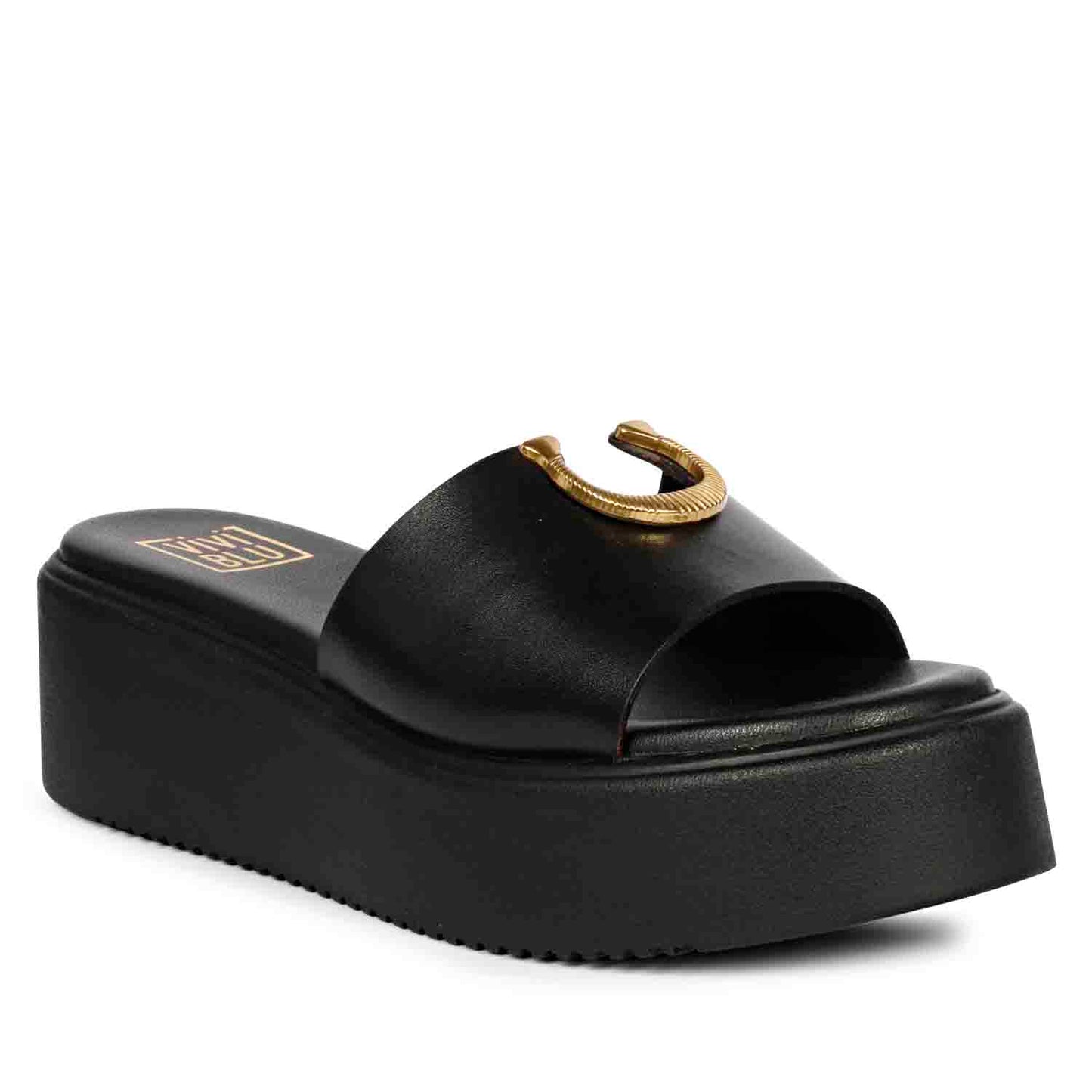 Nala Black Leather Platform Sandals