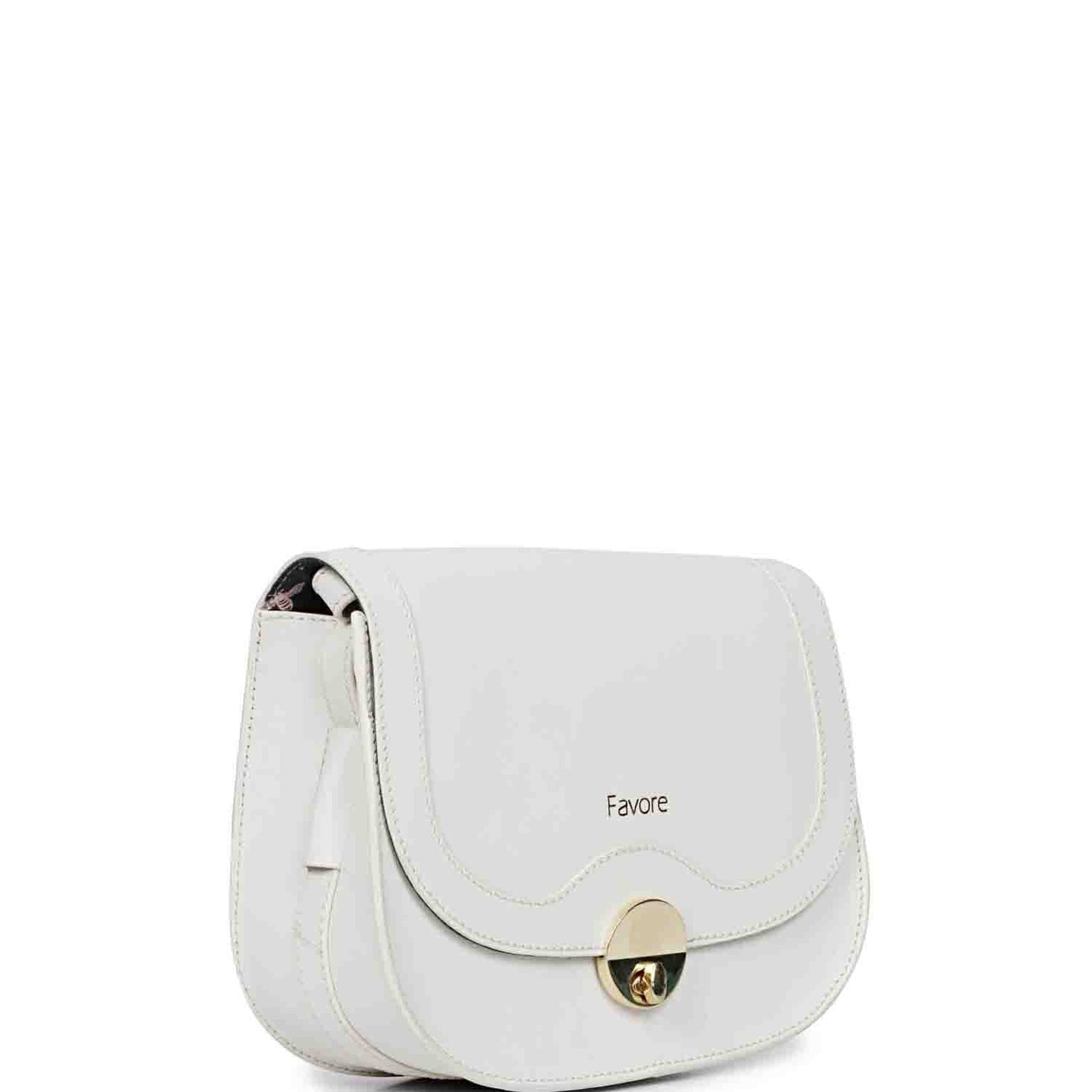 Favore Off White Womens Leather Structured Sling Bag
