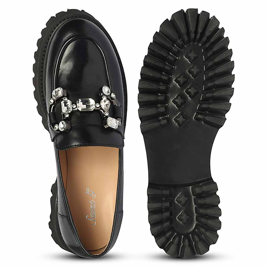 Saint Feri Crystal Saddle Black Leather Moccasins