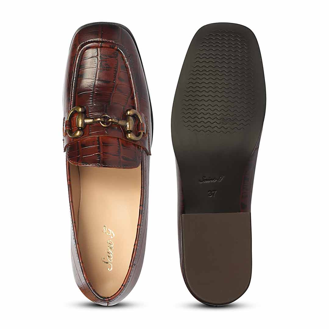 Saint Jacqueline Croc Embossed Choco Leather Moccasins