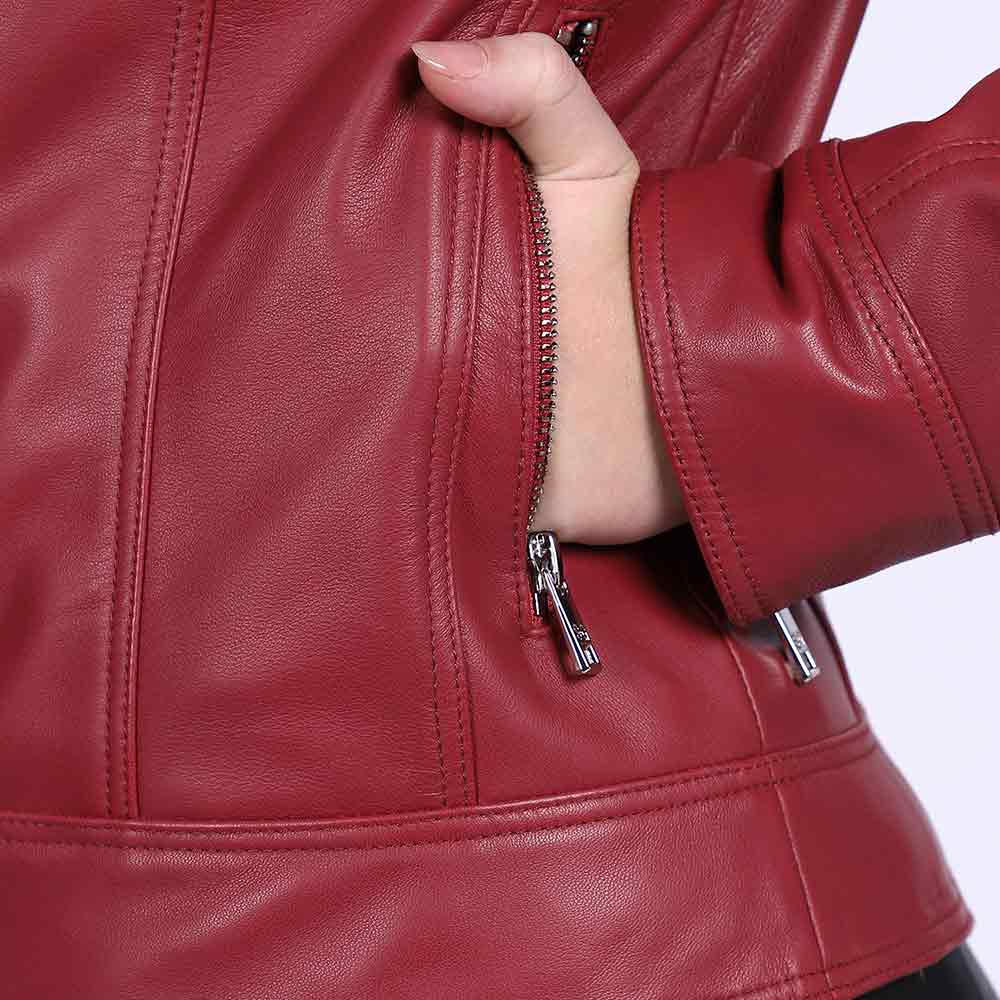 Saint Edwina Burgundy Leather Women Cafe Racer Jackets