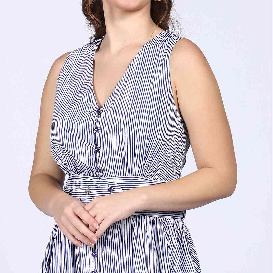 Saint Womens Blue Cotton Striped Maxi Dress