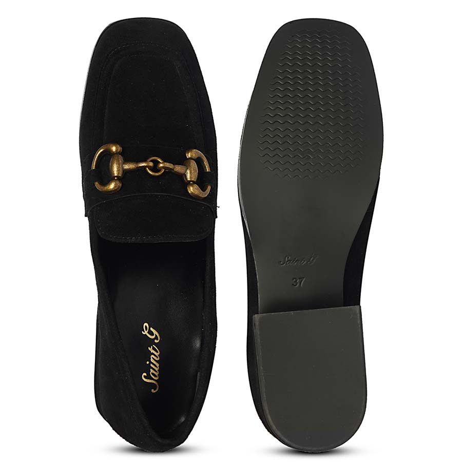 Saint Jacqueline Black Suede Leather Moccasins