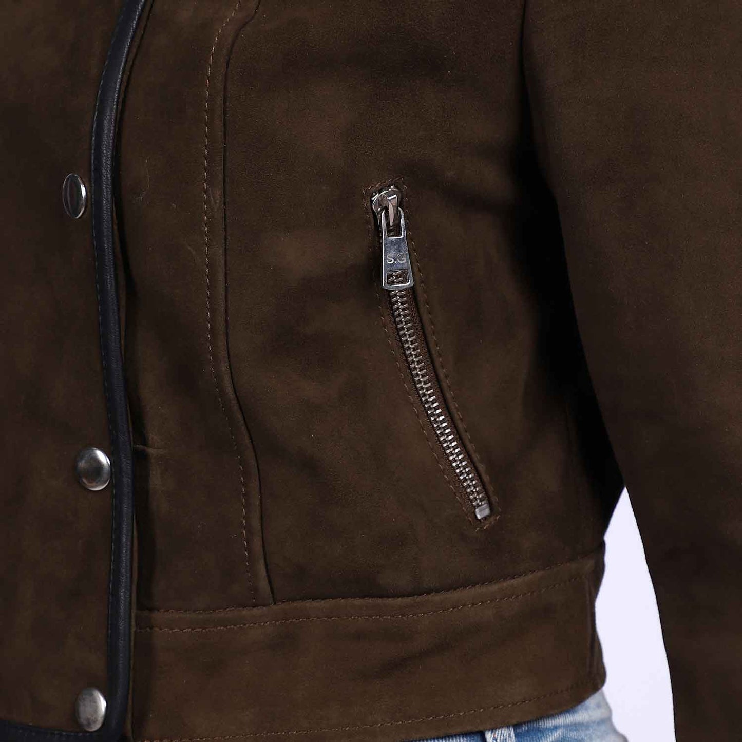 Saint Alora Olive Suede Leather Women Collar Jackets