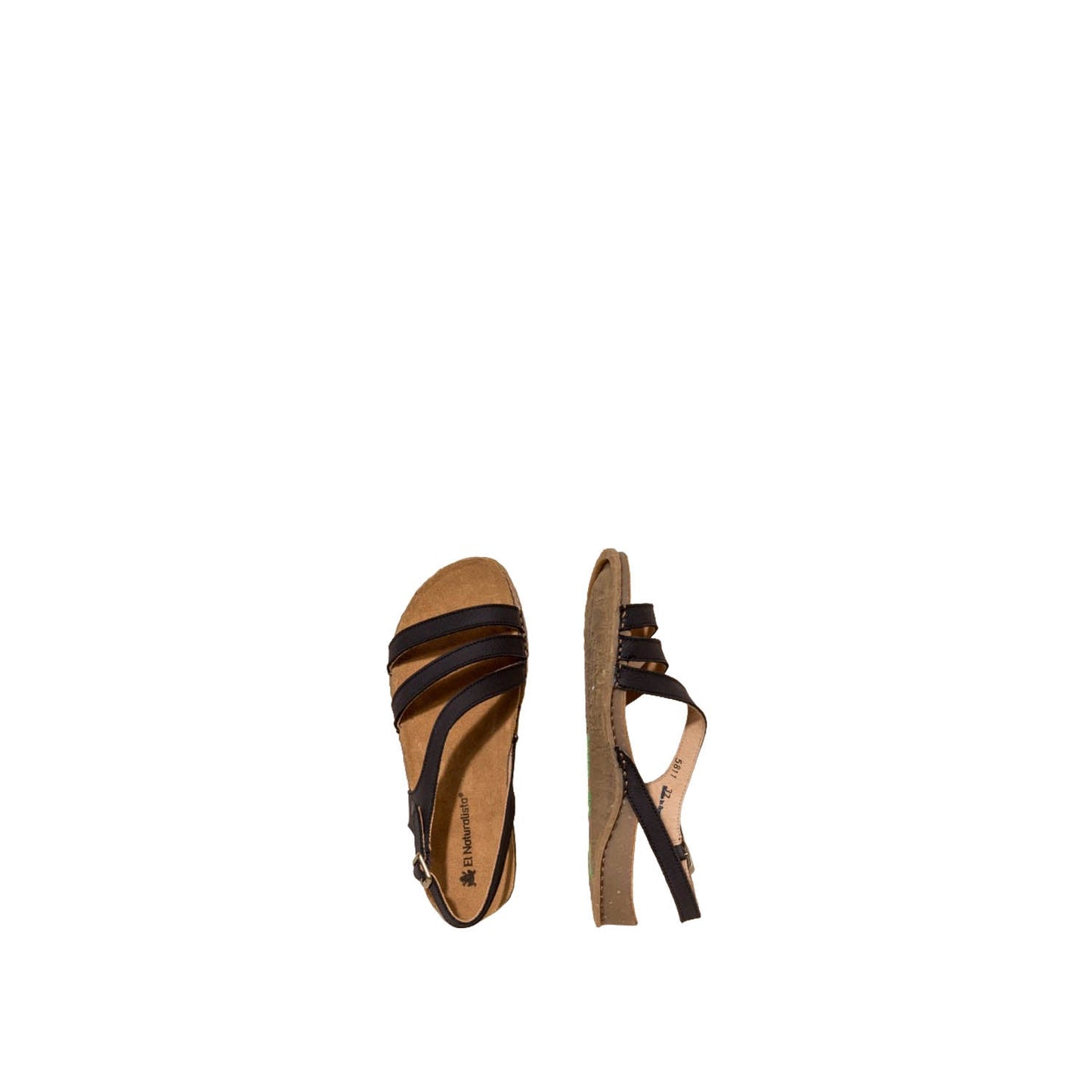 El Naturalista Black Embellished Leather Block Sandals with Buckle