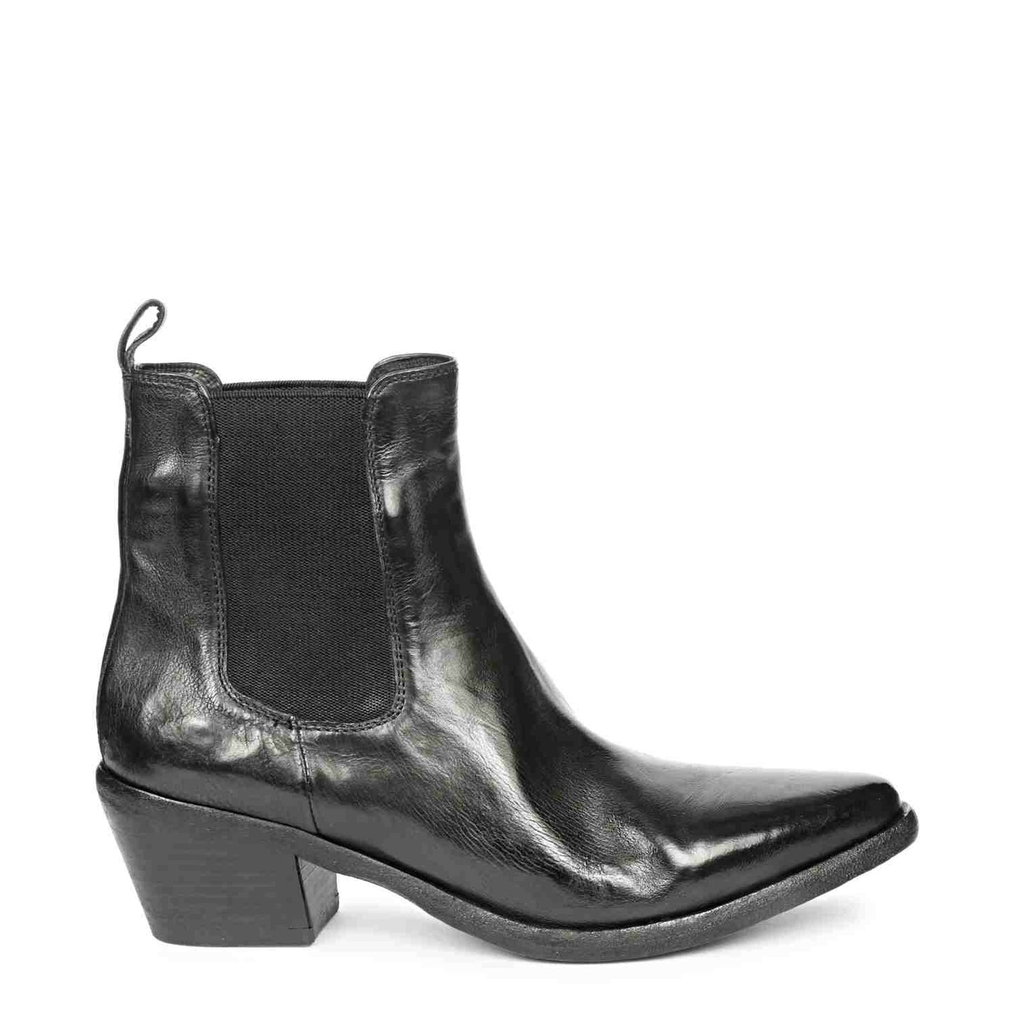 Saint Athena Black Leather Washed Ankle Boot