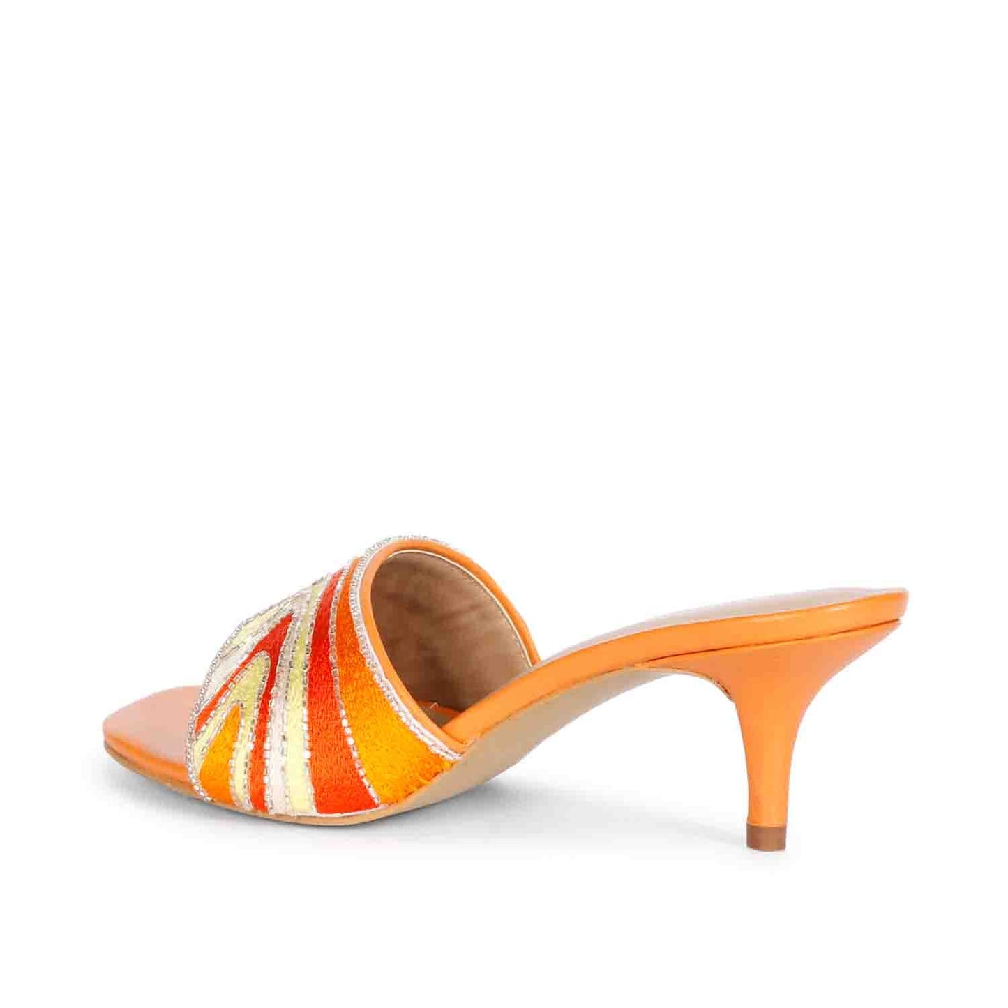 Rina Orange Hand Embroidered Leather Stilettos