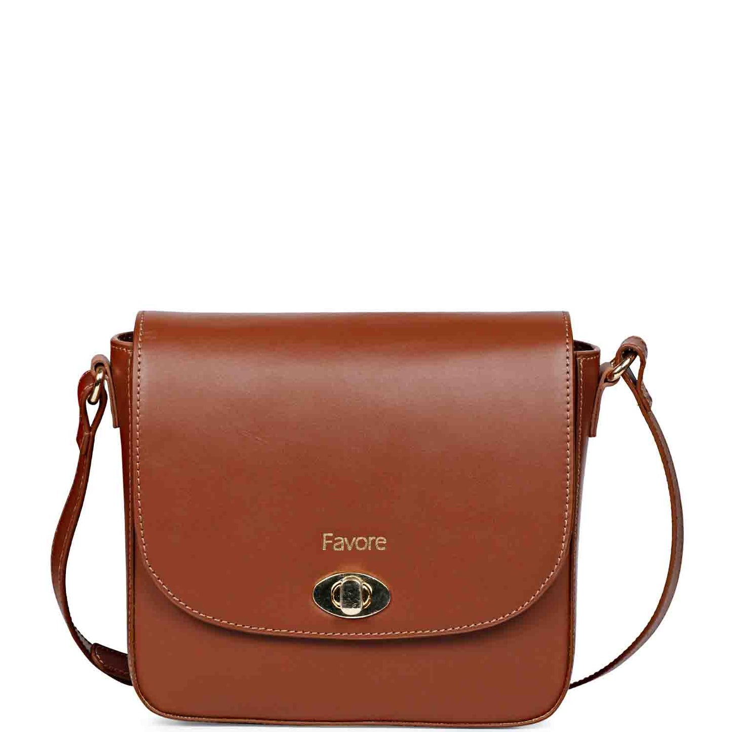 Favore Tan Womens Leather Structured Sling Bag